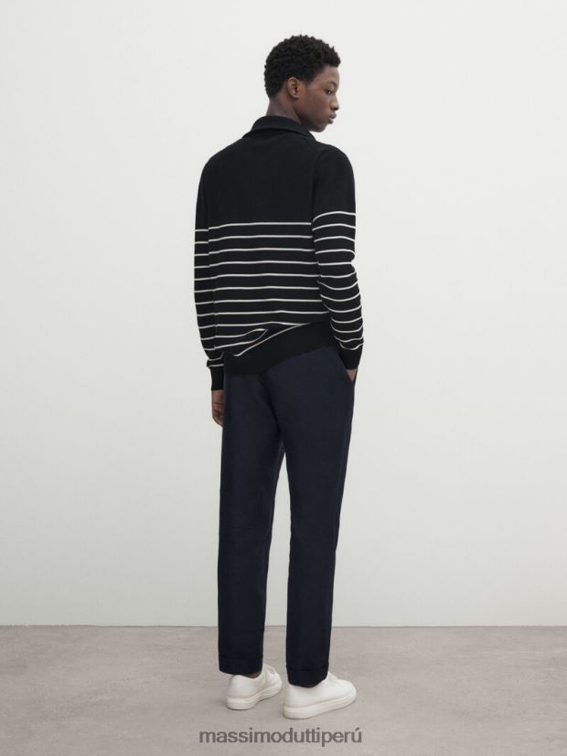 hombres sueter a rayas con cuello alto y cremallera 60X240613 Azul marino Massimo Dutti 60X240613 Nuevos disenos Massimo Dutti Peru Nueva coleccion de ropa en Massimo Dutti