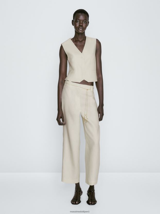 mujer Pantalon de traje 100 lino con doble trabilla 60X240349 vainilla Massimo Dutti 60X240349 Nuevos disenos Massimo Dutti Peru Nueva coleccion de ropa en Massimo Dutti